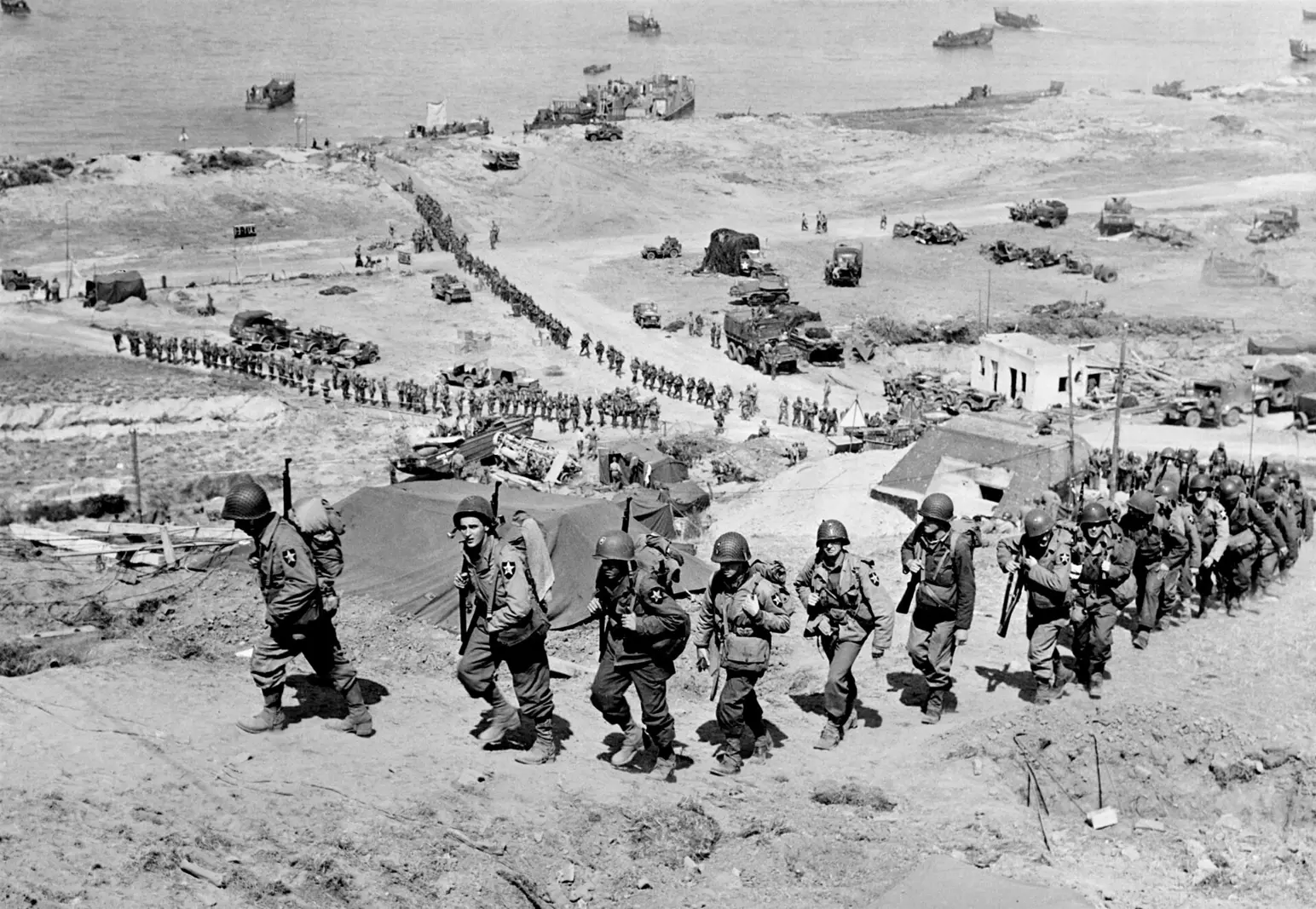 United States troops on Omaha Beach after the D-Day landings, June 1944